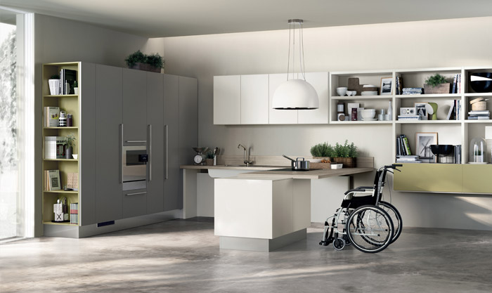 Practical kitchen breakfast bench for people with disabilities